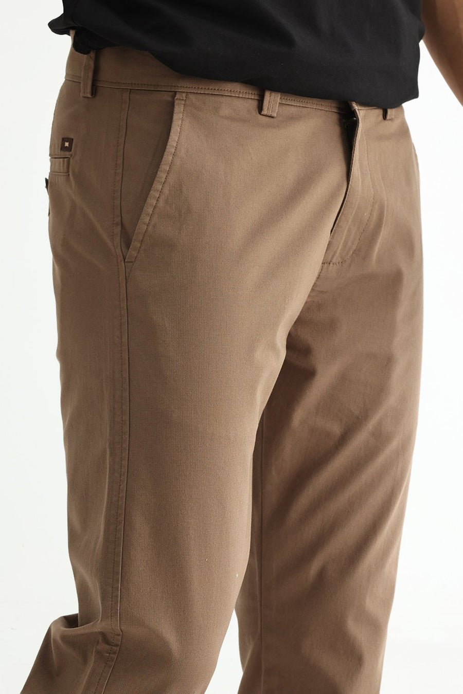 BASICS TAPERED FIT CHOCOLATE CHIP BROWN COTTON STRETCH STRUCTURE TROUSER
