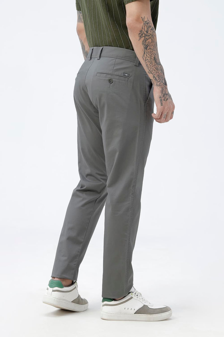 BASICS TAPERED FIT STONE MOUNTAIN GREEN COTTON STRETCH STRUCTURE TROUSER