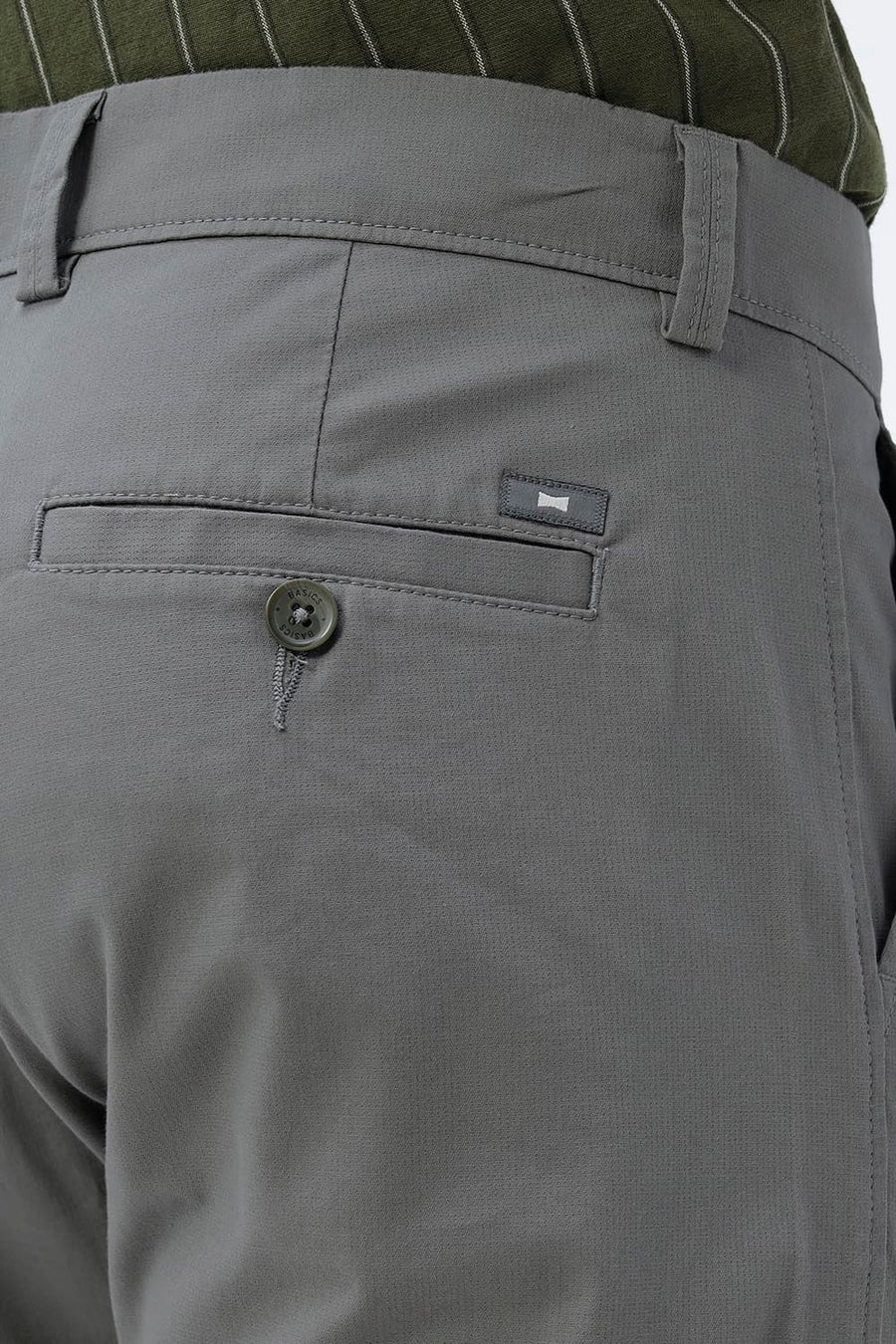 BASICS TAPERED FIT STONE MOUNTAIN GREEN COTTON STRETCH STRUCTURE TROUSER