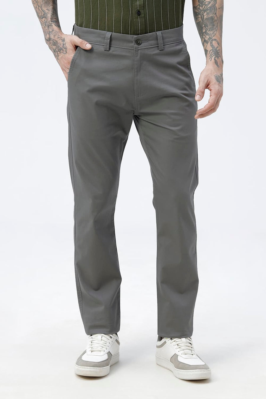 BASICS TAPERED FIT STONE MOUNTAIN GREEN COTTON STRETCH STRUCTURE TROUSER