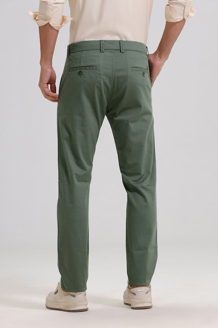 Basics Tapered Fit Balsam Green Cotton Stretch Trouser