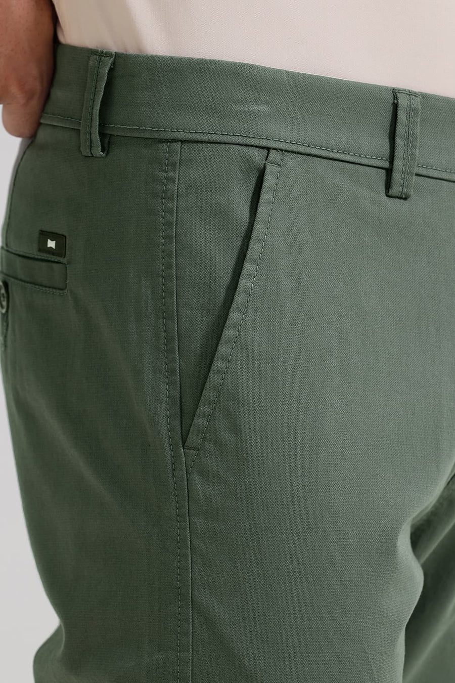 Basics Tapered Fit Balsam Green Cotton Stretch Trouser