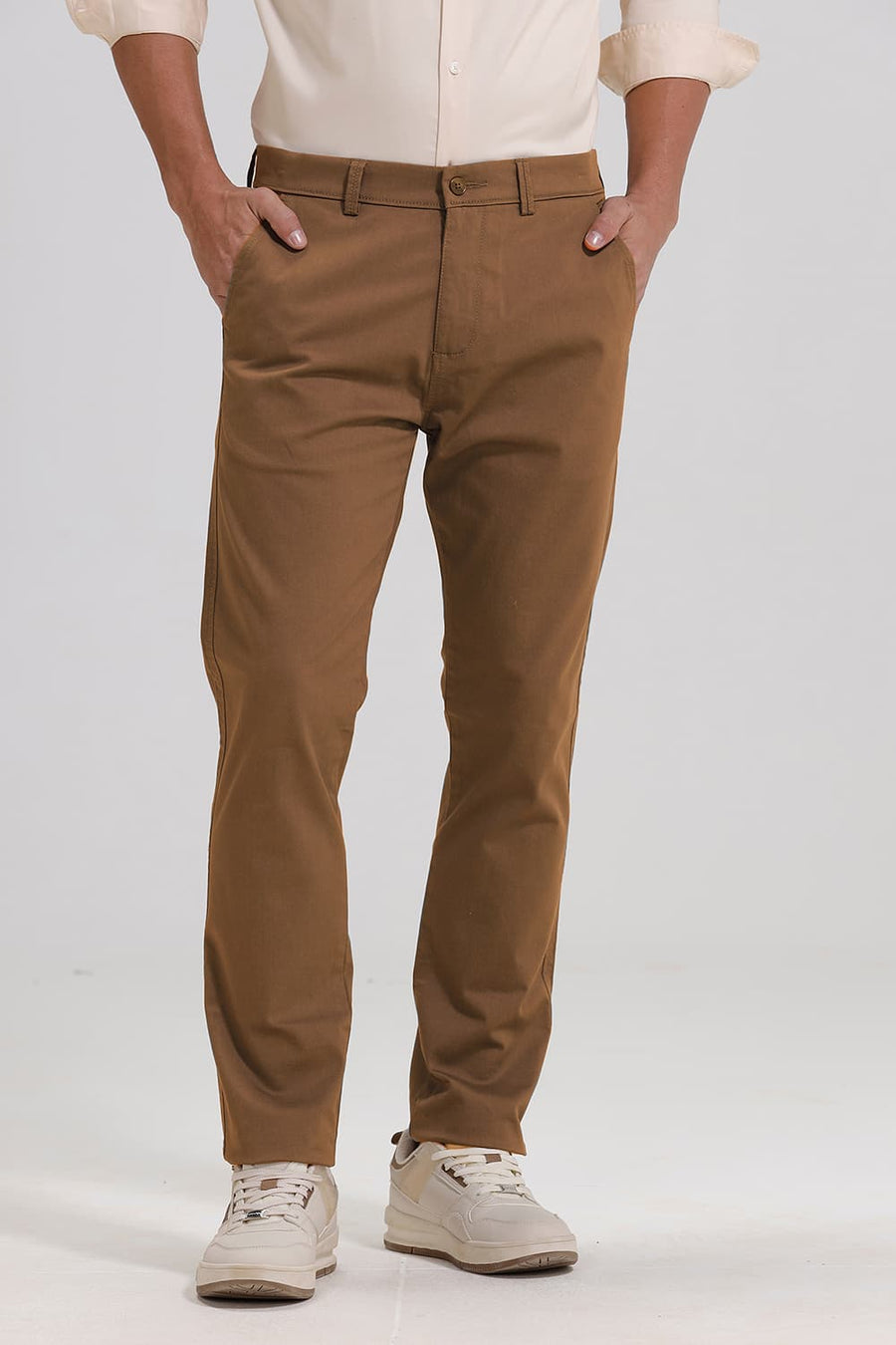 BASICS TAPERED FIT BALSAM GREEN COTTON STRETCH TROUSER