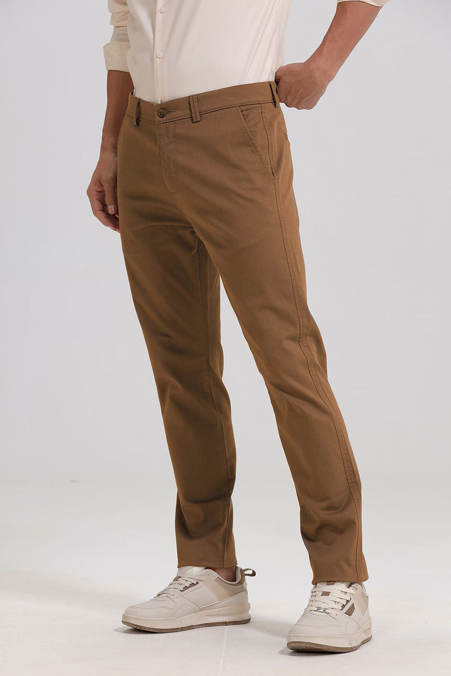 BASICS TAPERED FIT BALSAM GREEN COTTON STRETCH TROUSER