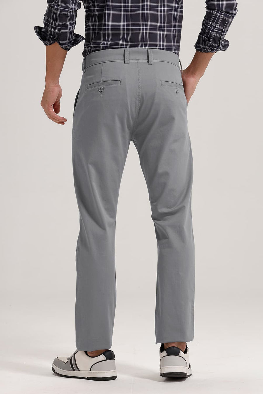 BASICS TAPERED FIT NEUTRAL GREY COTTON STRETCH TROUSER
