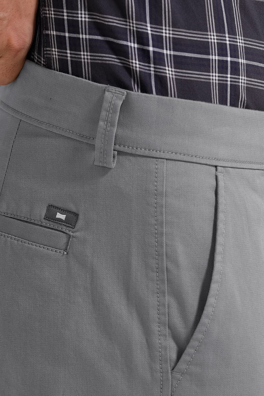 BASICS TAPERED FIT NEUTRAL GREY COTTON STRETCH TROUSER