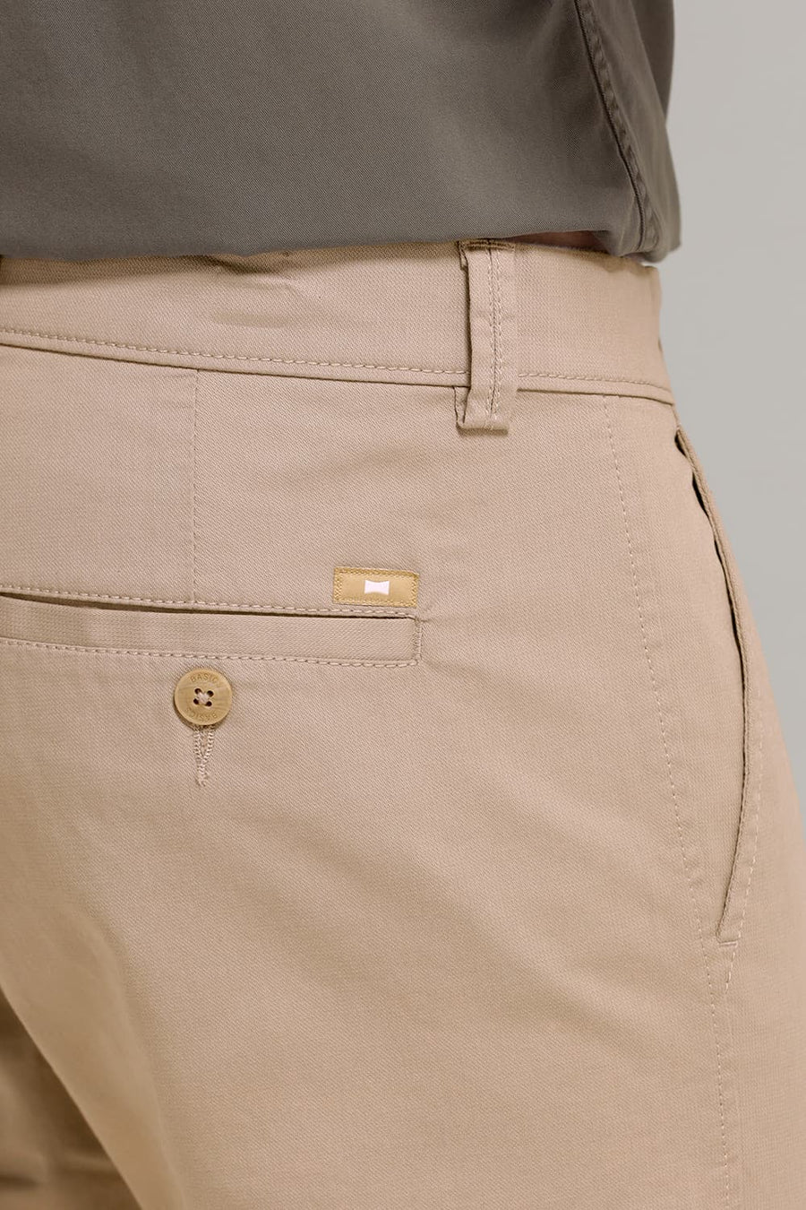 BASICS TAPERED FIT COBBLE STONE BEIGE COTTON STRETCH TROUSER