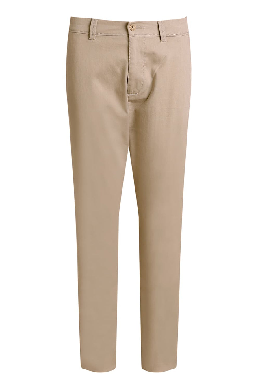 BASICS TAPERED FIT COBBLE STONE BEIGE COTTON STRETCH TROUSER