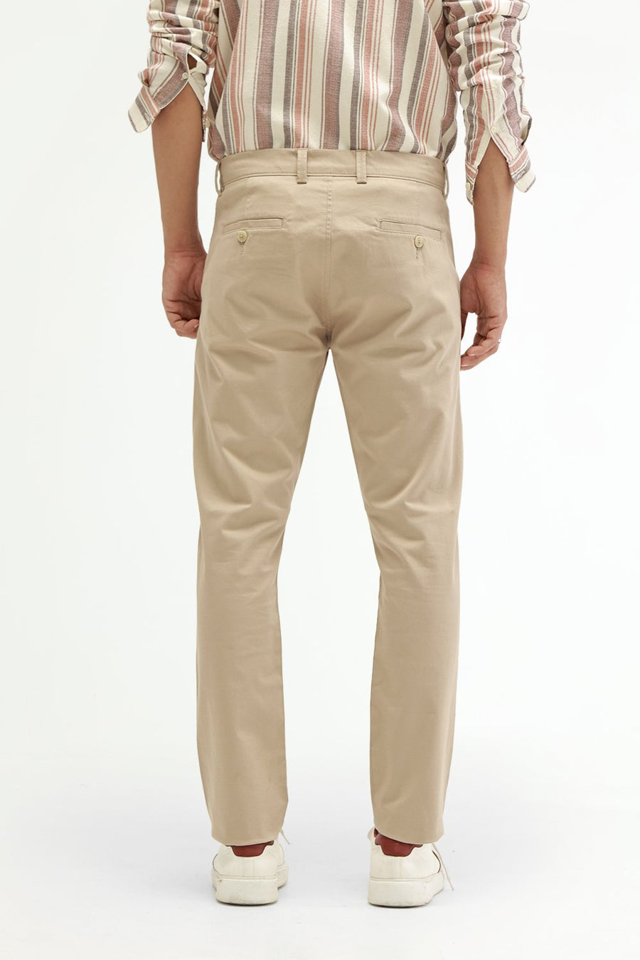 BASICS TAPERED FIT NOMAD BEIGE COTTON STRETCH STRUCTURE TROUSER