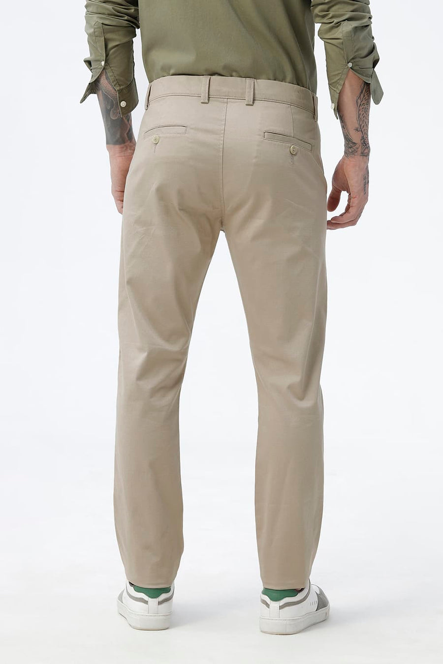 BASICS TAPERED FIT NOMAD BEIGE COTTON STRETCH STRUCTURE TROUSER