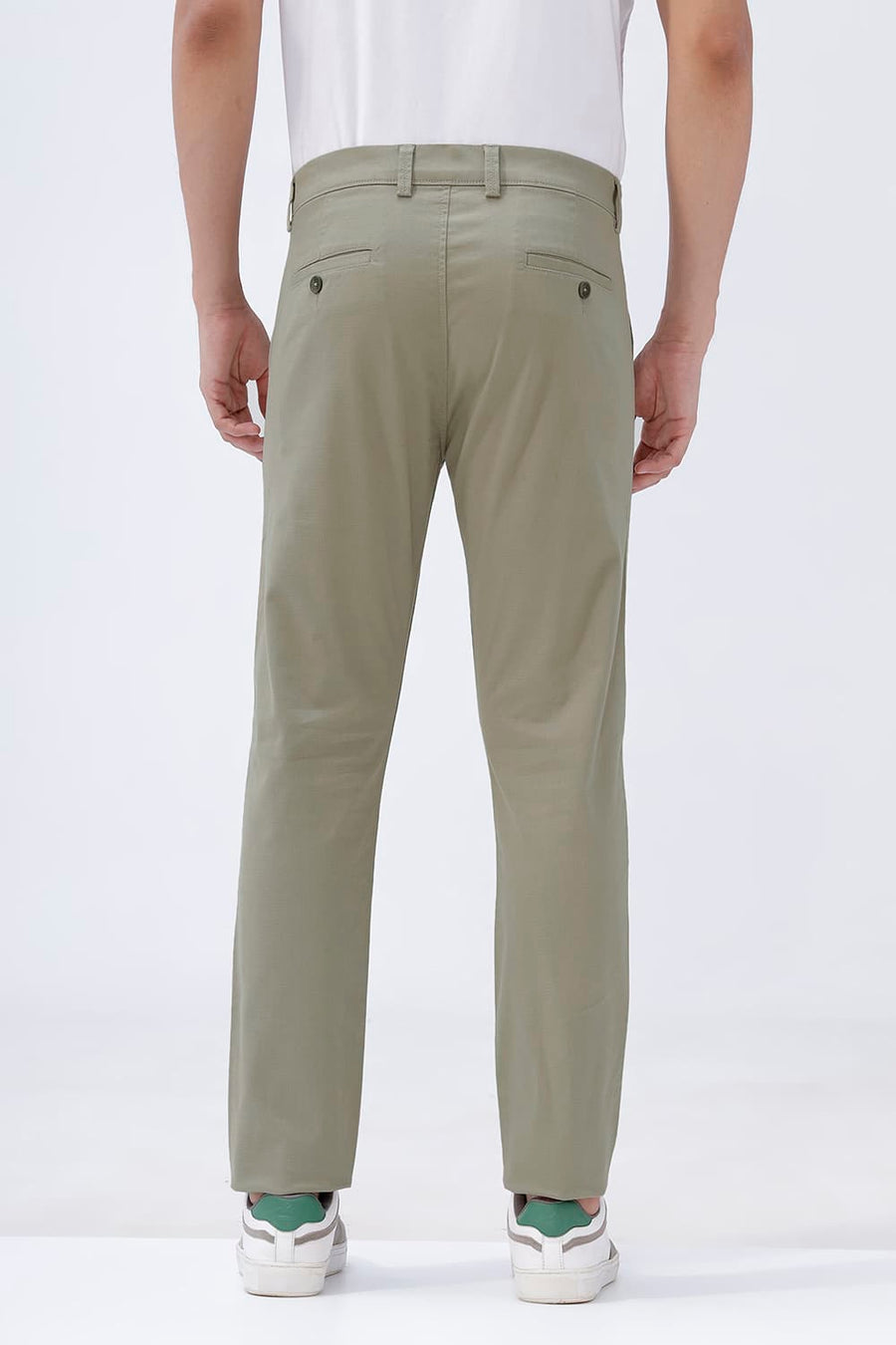 BASICS TAPERED FIT ELM GREEN COTTON STRETCH STRUCTURE TROUSER