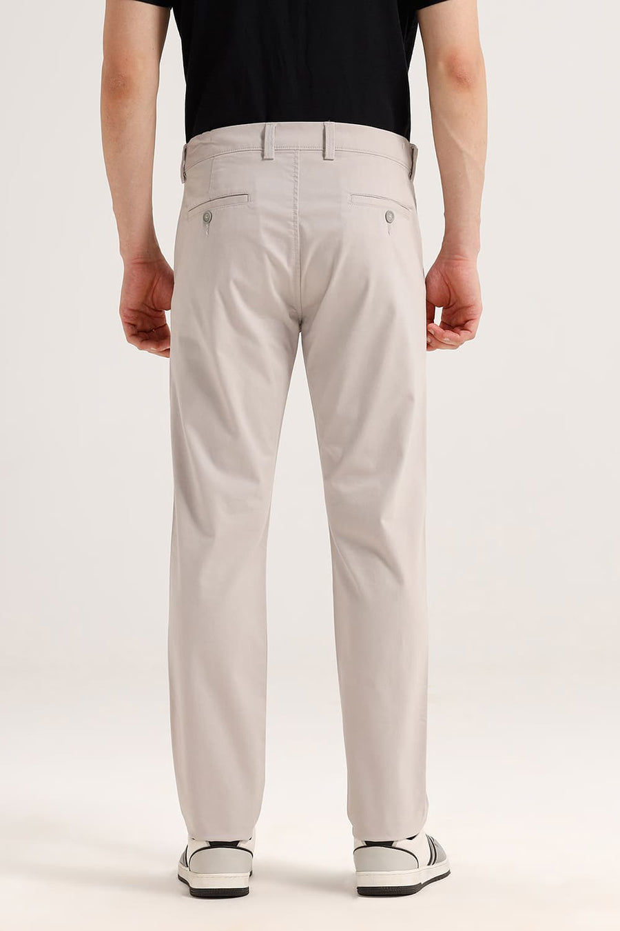 BASICS TAPERED FIT SILVER GREY COTTON STRETCH TROUSER