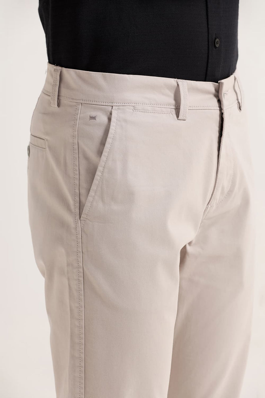 BASICS TAPERED FIT SILVER GREY COTTON STRETCH TROUSER