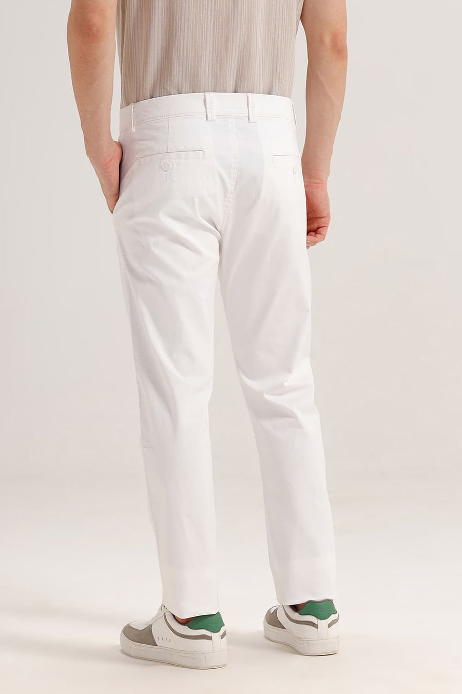 BASICS TAPERED FIT CLOUD WHITE COTTON STRETCH TROUSER