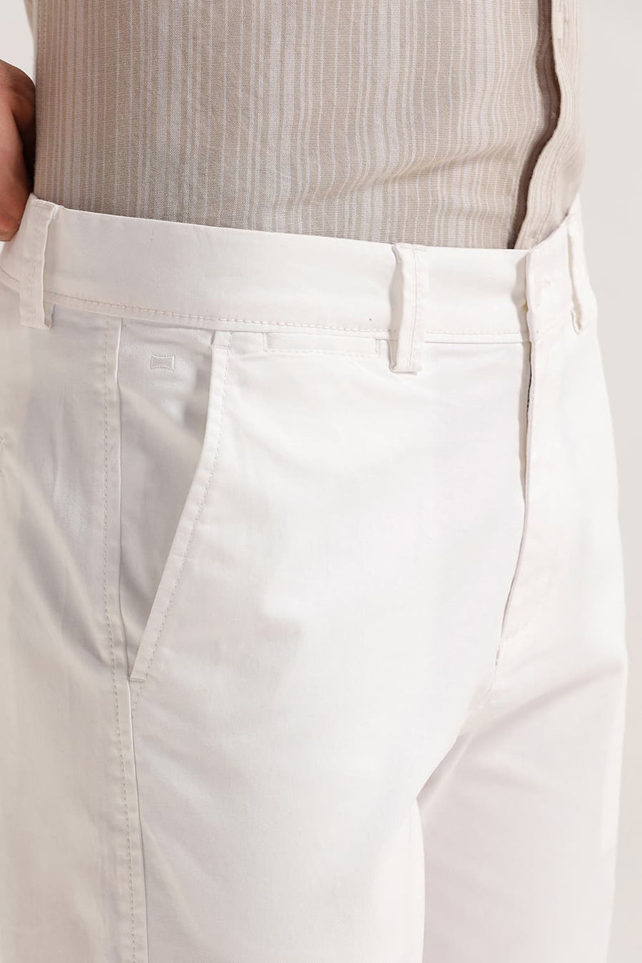 BASICS TAPERED FIT CLOUD WHITE COTTON STRETCH TROUSER