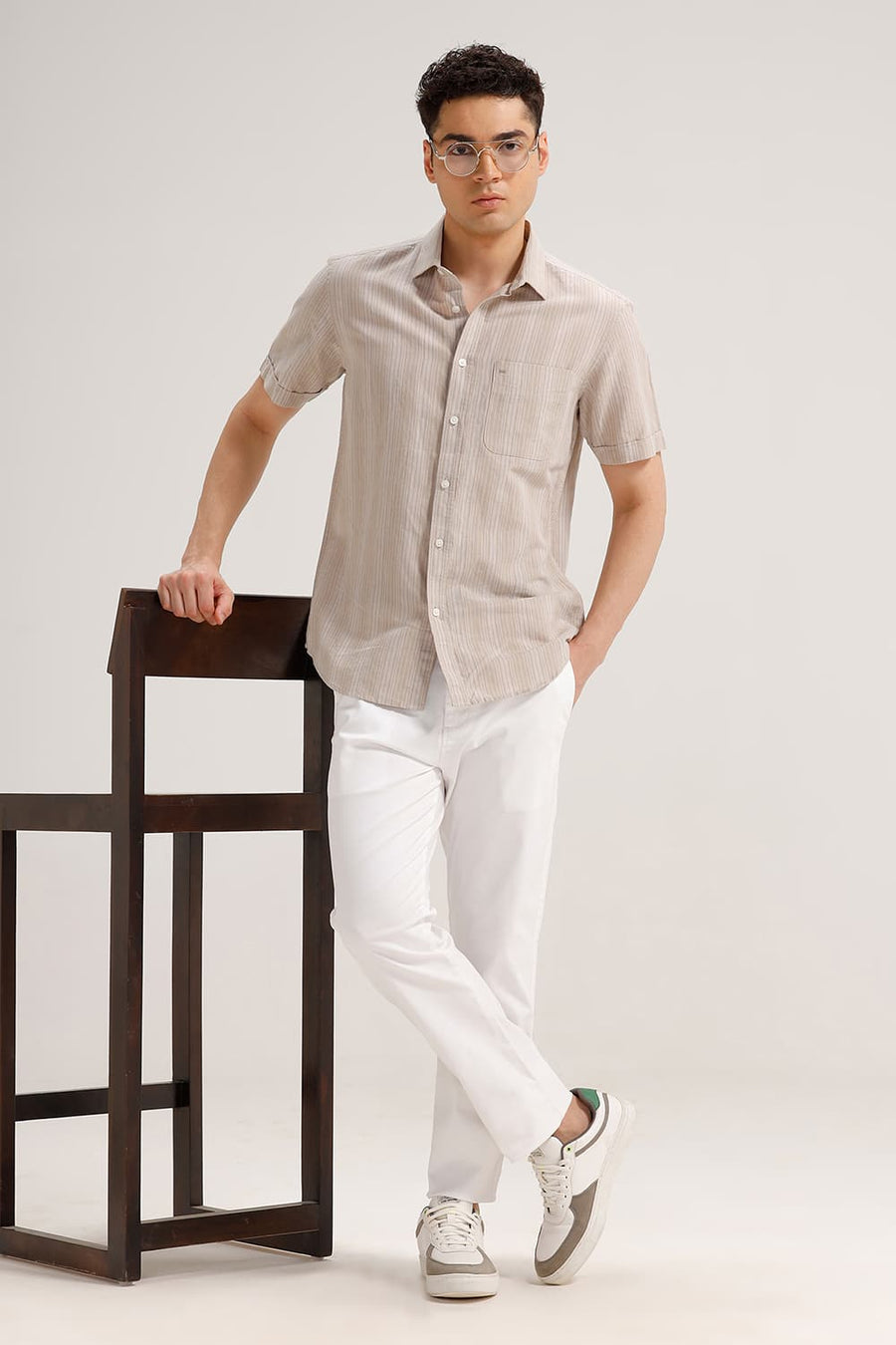 BASICS TAPERED FIT CLOUD WHITE COTTON STRETCH TROUSER