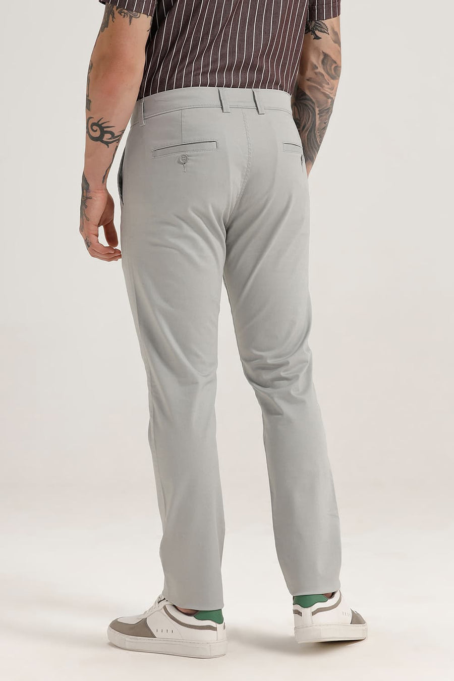 BASICS TAPERED FIT QUARRY BLUE COTTON STRETCH TROUSER