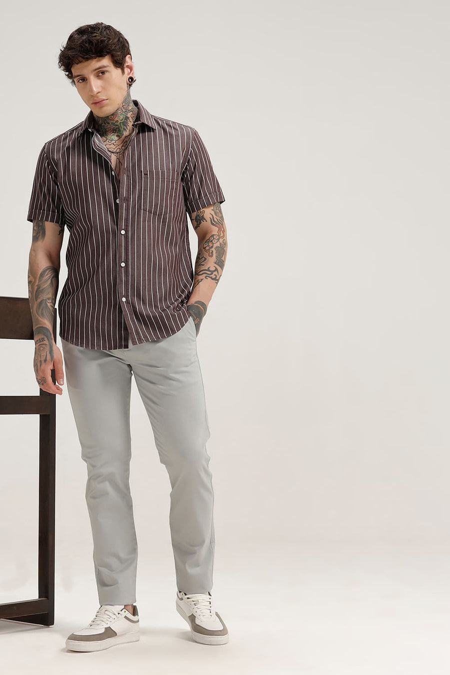 BASICS TAPERED FIT QUARRY BLUE COTTON STRETCH TROUSER