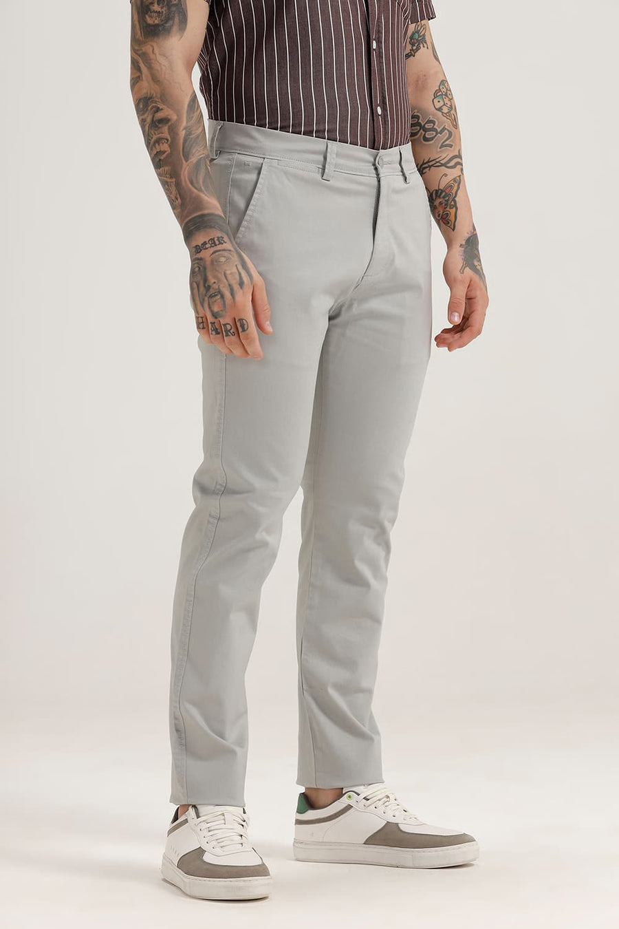 BASICS TAPERED FIT QUARRY BLUE COTTON STRETCH TROUSER
