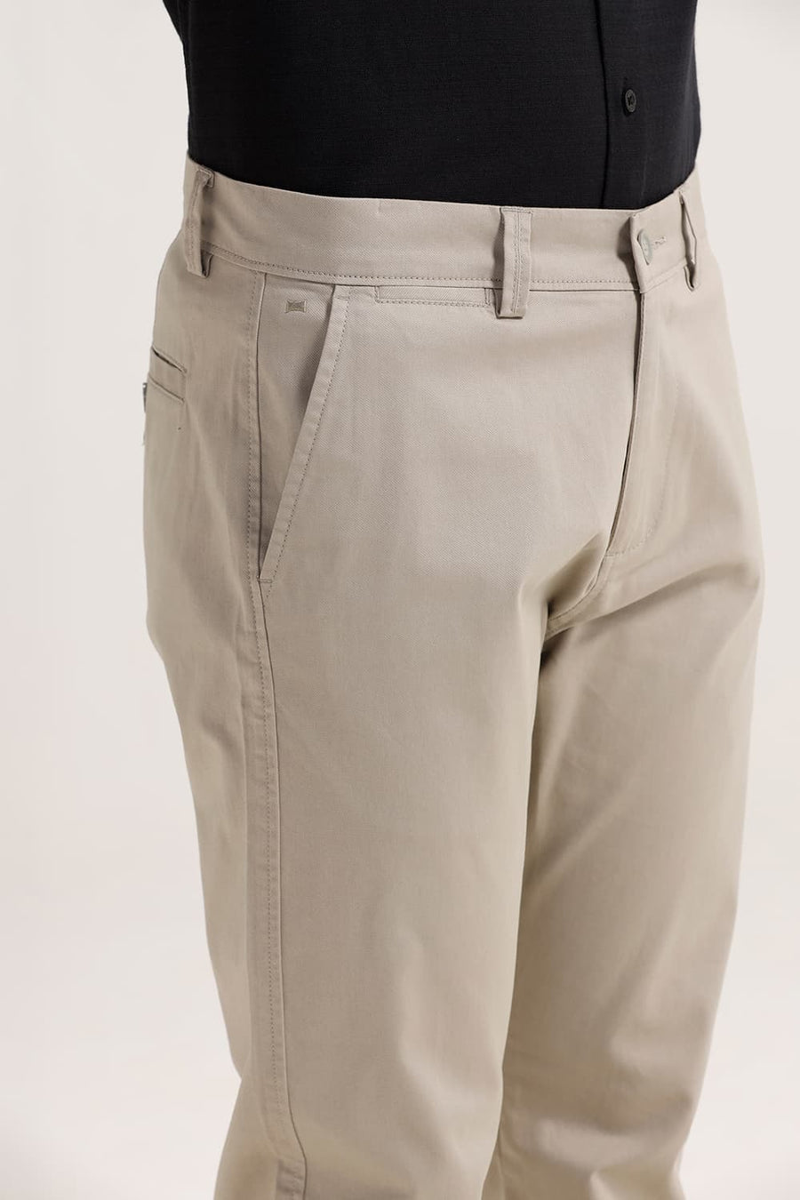 BASICS TAPERED FIT AGATE GRAY GREEN COTTON STRETCH TROUSER