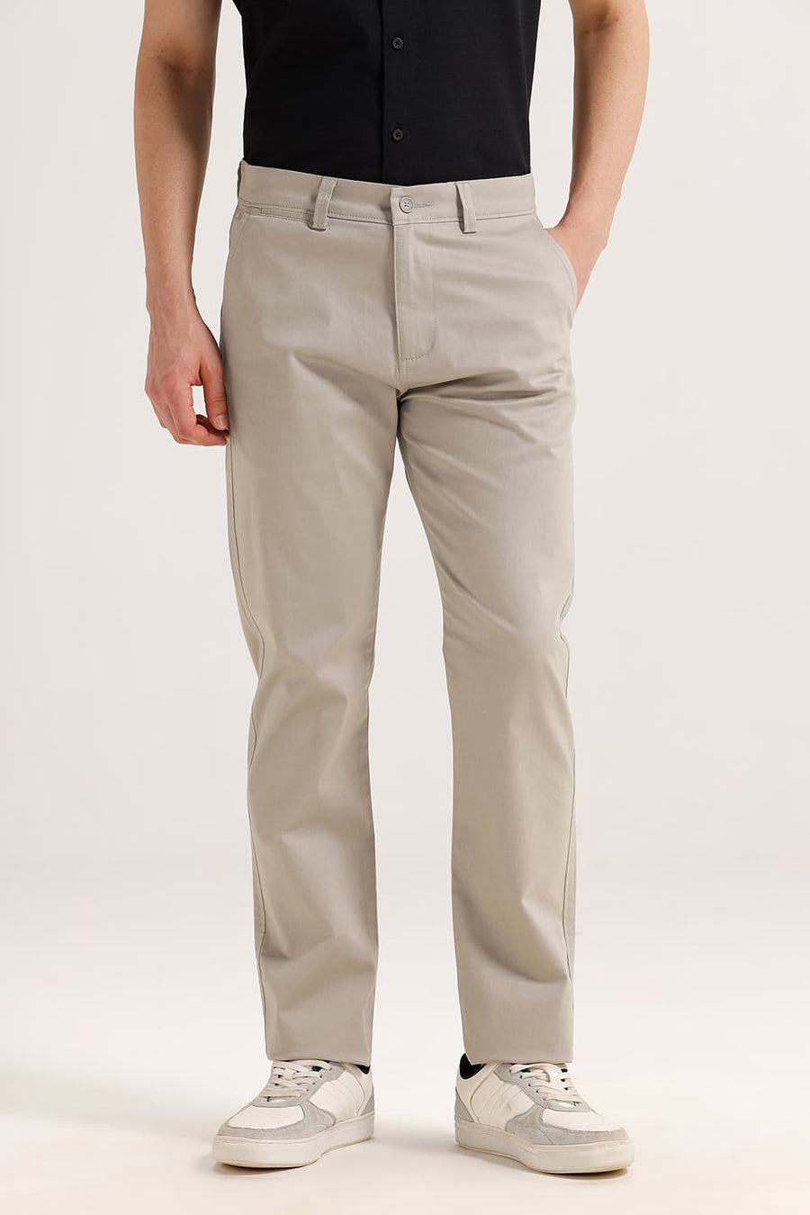 BASICS TAPERED FIT AGATE GRAY GREEN COTTON STRETCH TROUSER