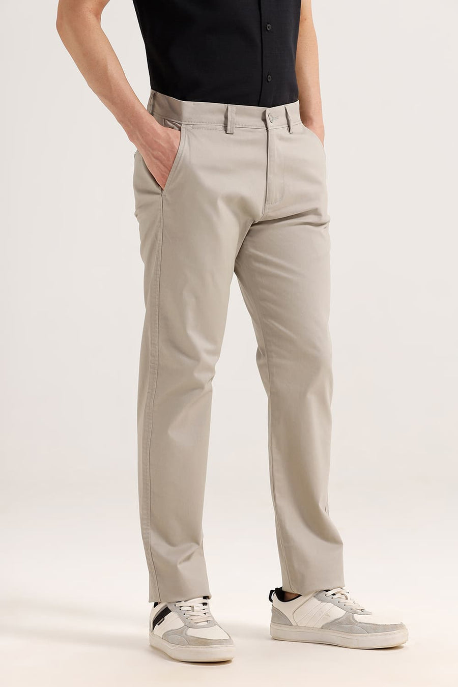 BASICS TAPERED FIT AGATE GRAY GREEN COTTON STRETCH TROUSER
