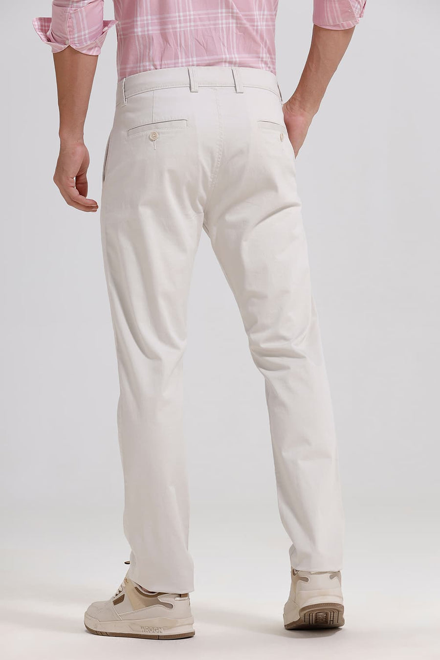 BASICS TAPERED FIT PUMICE STONE ECRU COTTON STRETCH TROUSER