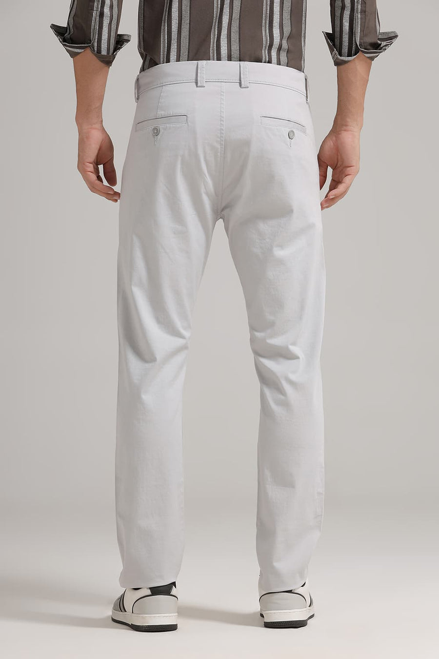 BASICS TAPERED FIT VAPOR BLUE GREY COTTON STRETCH TROUSER