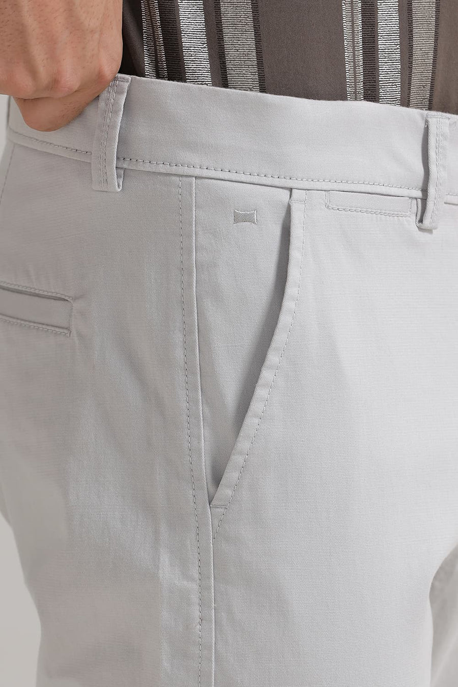 BASICS TAPERED FIT VAPOR BLUE GREY COTTON STRETCH TROUSER