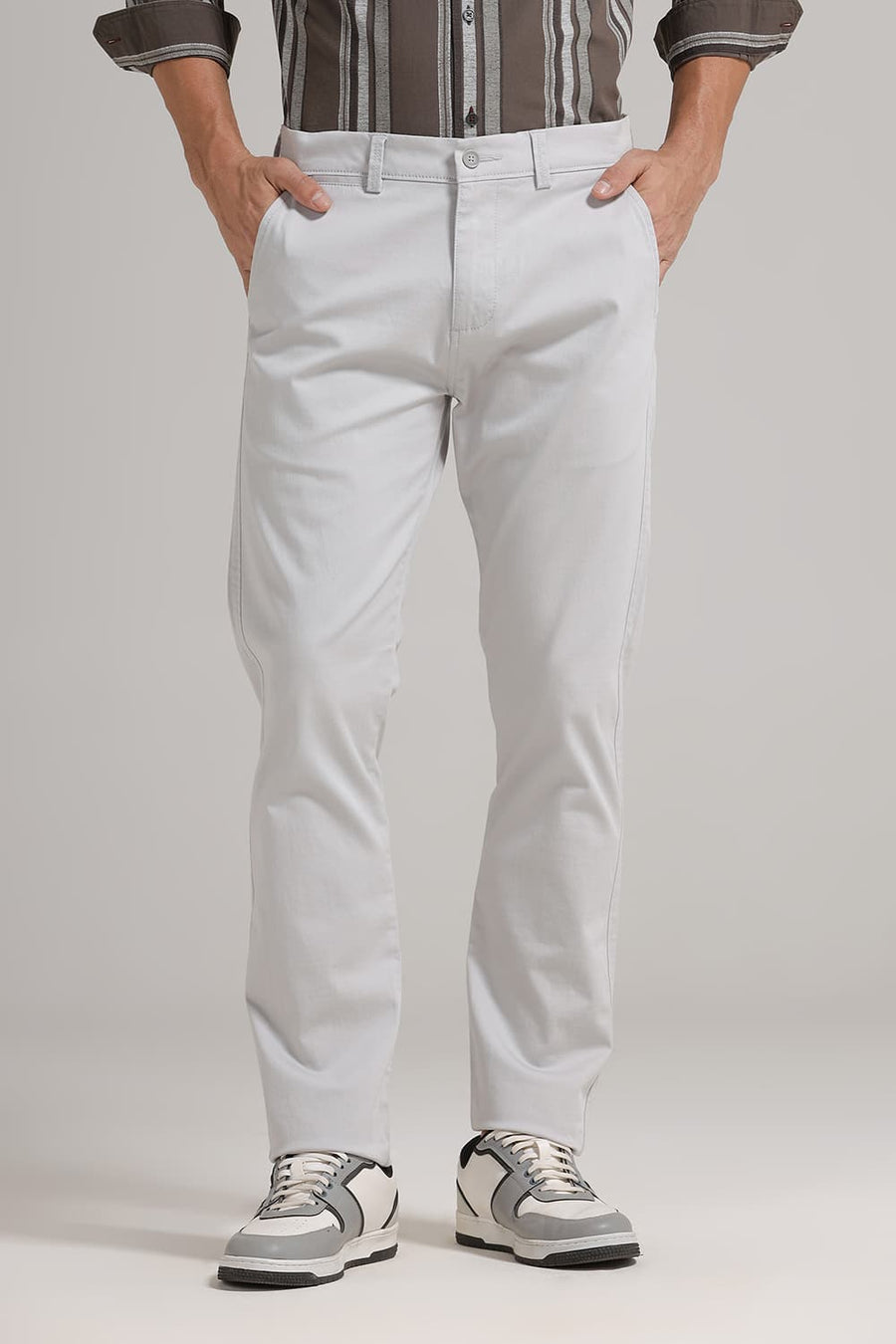 BASICS TAPERED FIT VAPOR BLUE GREY COTTON STRETCH TROUSER