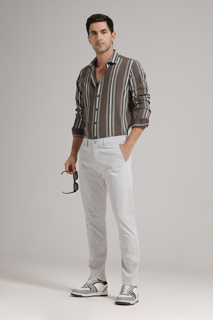 BASICS TAPERED FIT VAPOR BLUE GREY COTTON STRETCH TROUSER
