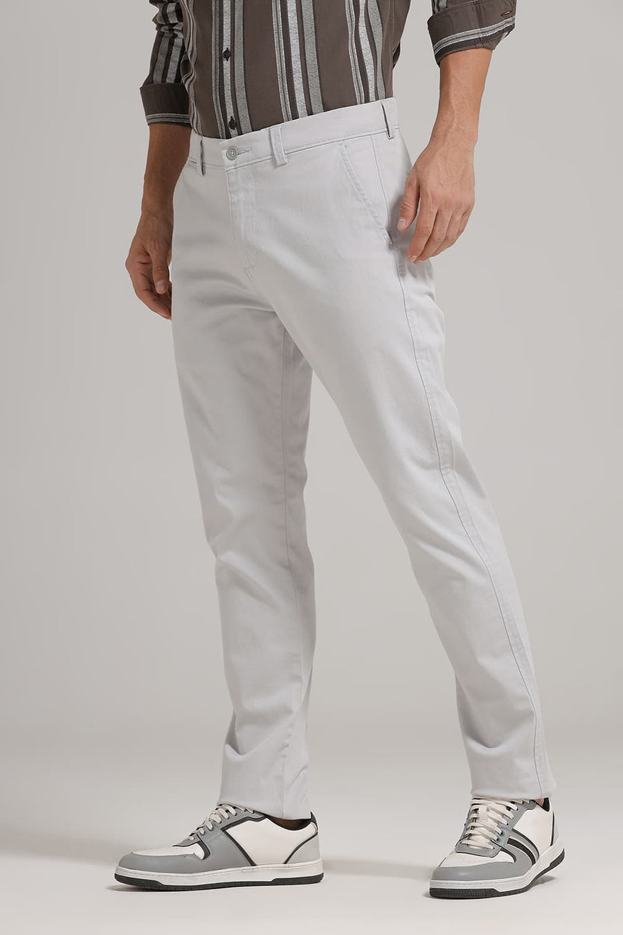 BASICS TAPERED FIT VAPOR BLUE GREY COTTON STRETCH TROUSER