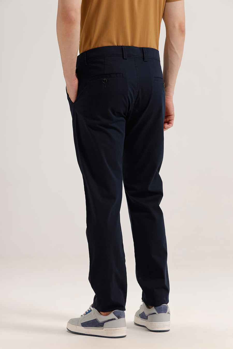 BASICS TAPERED FIT VULCAN NAVY COTTON STRETCH TROUSER