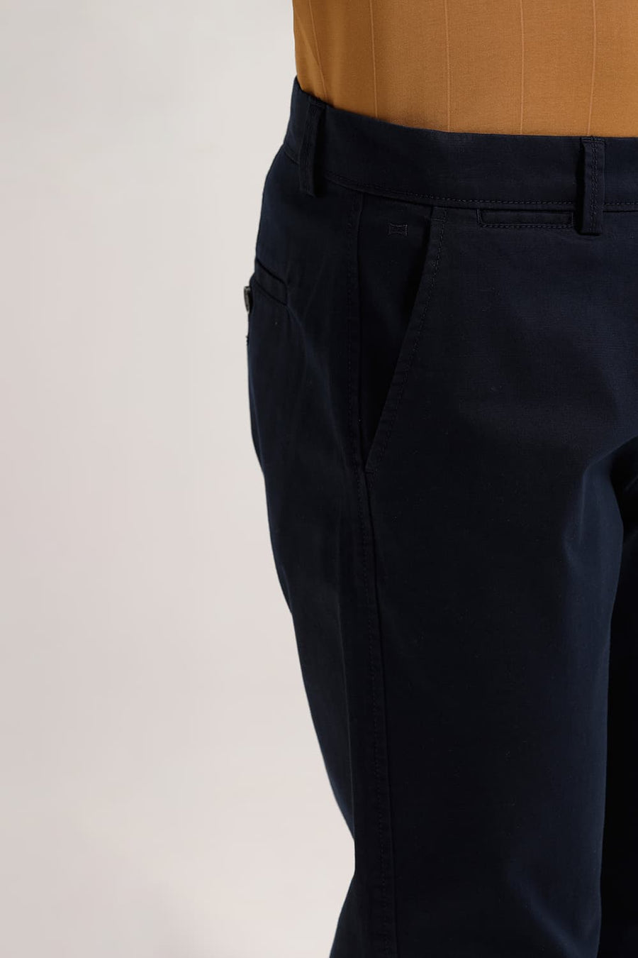 BASICS TAPERED FIT VULCAN NAVY COTTON STRETCH TROUSER