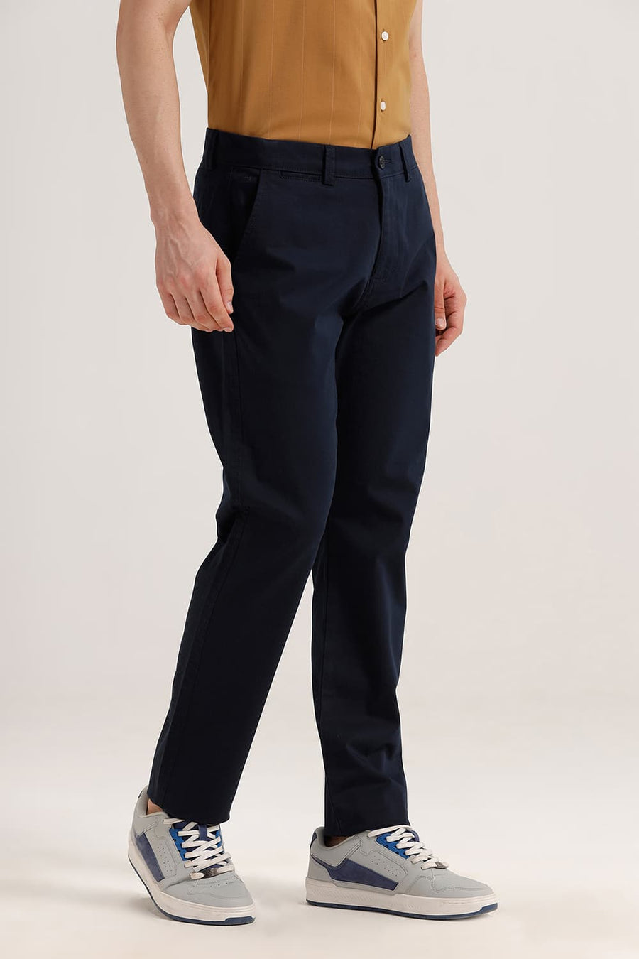 BASICS TAPERED FIT VULCAN NAVY COTTON STRETCH TROUSER