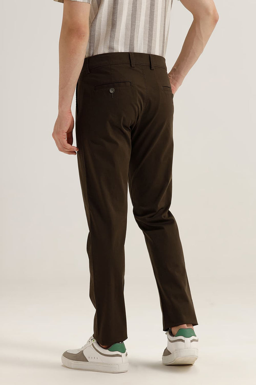 BASICS TAPERED FIT BELUGA OLIVE COTTON STRETCH TROUSER