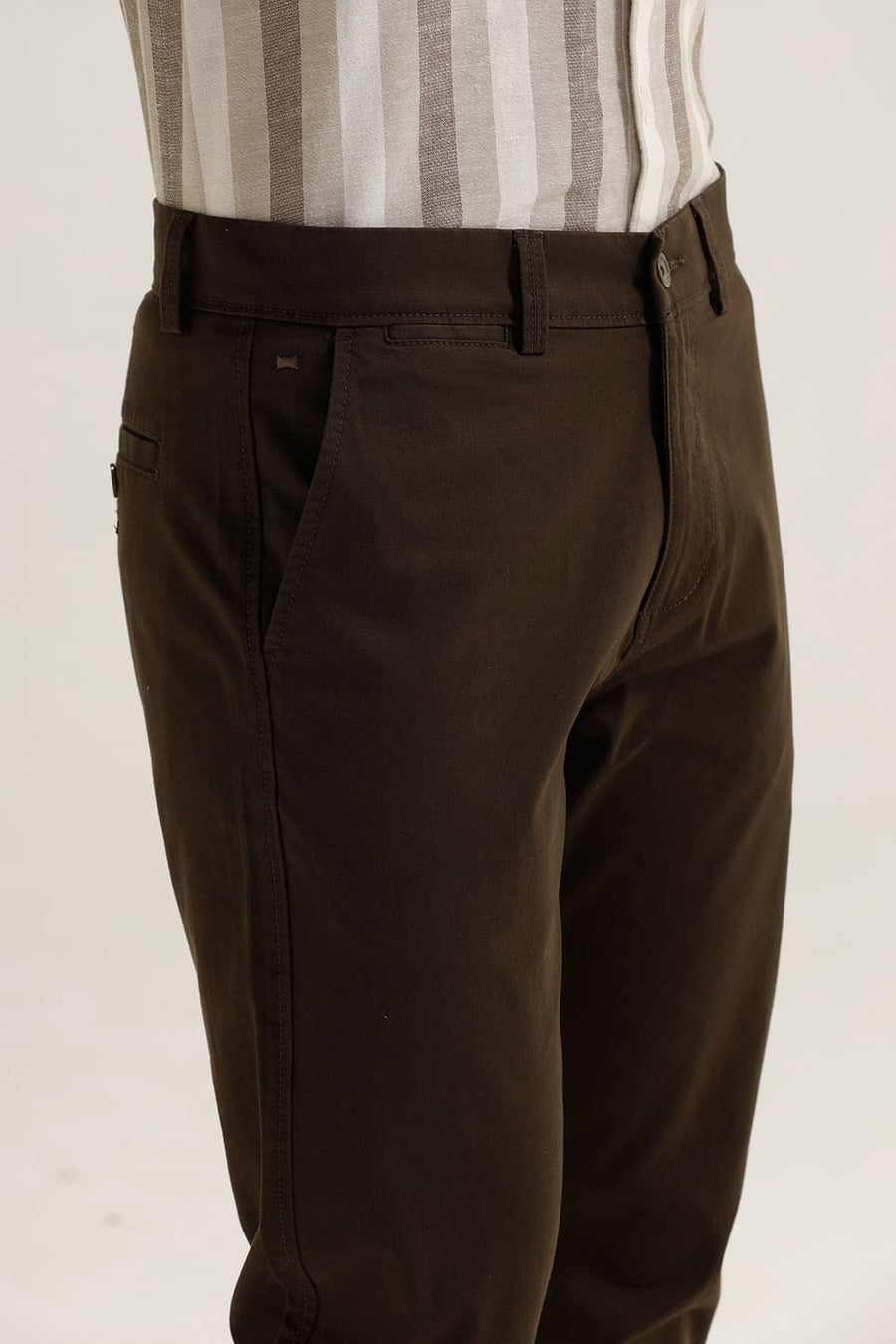BASICS TAPERED FIT BELUGA OLIVE COTTON STRETCH TROUSER