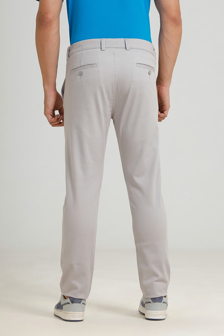 BASICS TAPERED FIT GRAY MORNING BLUE COTTON STRETCH TROUSER