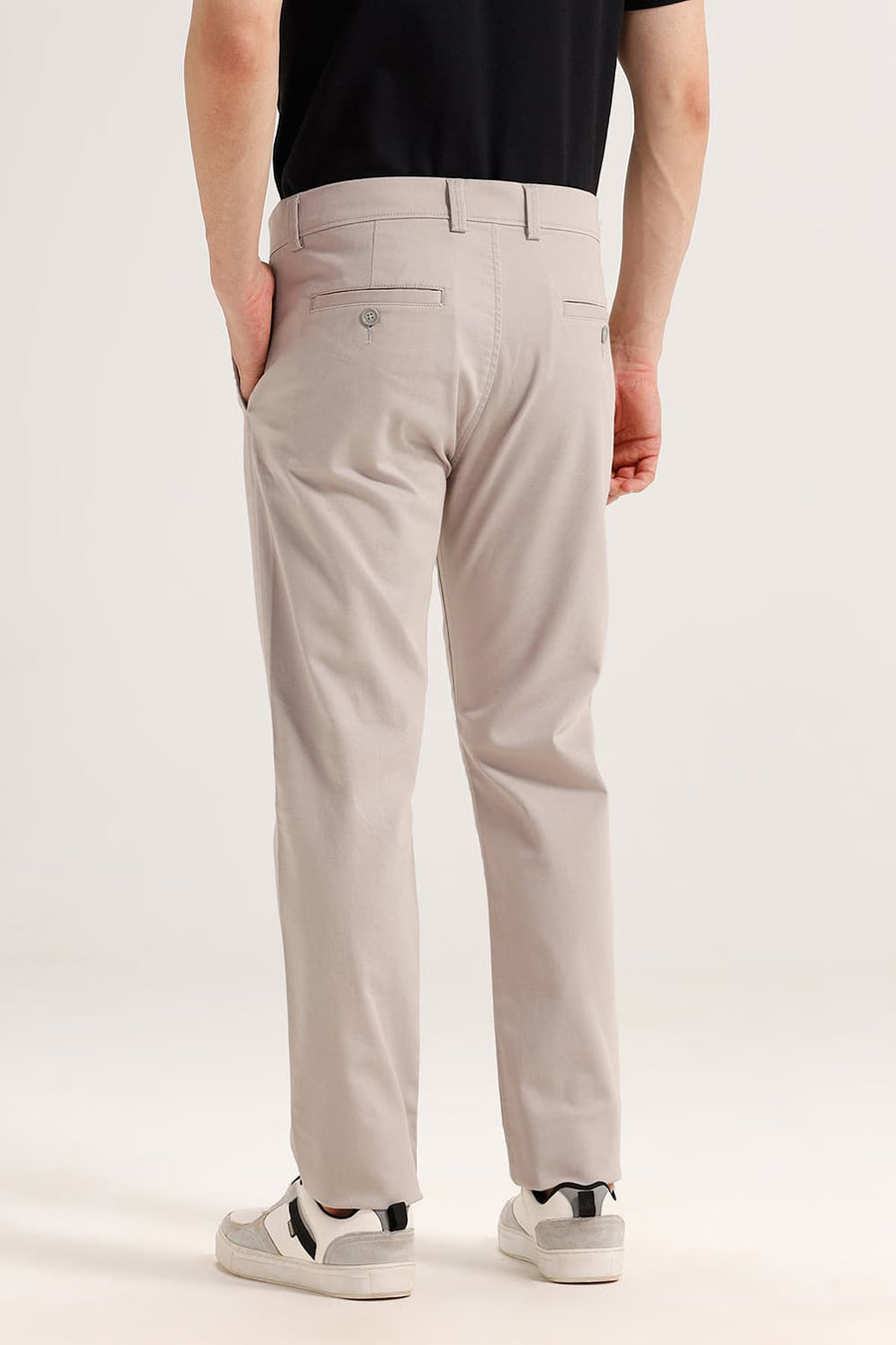 BASICS TAPERED FIT WET GREY COTTON STRETCH TROUSER