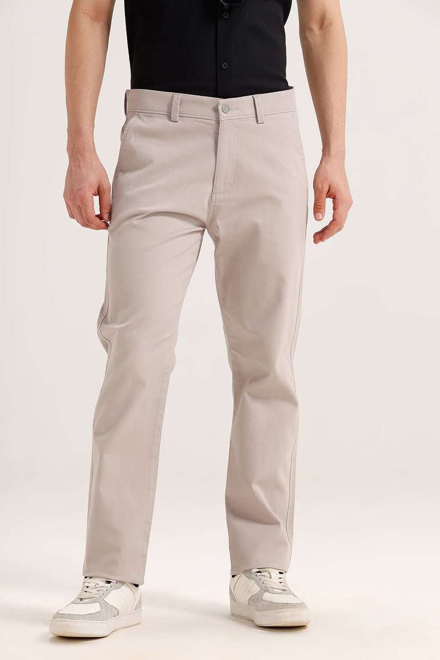BASICS TAPERED FIT WET GREY COTTON STRETCH TROUSER