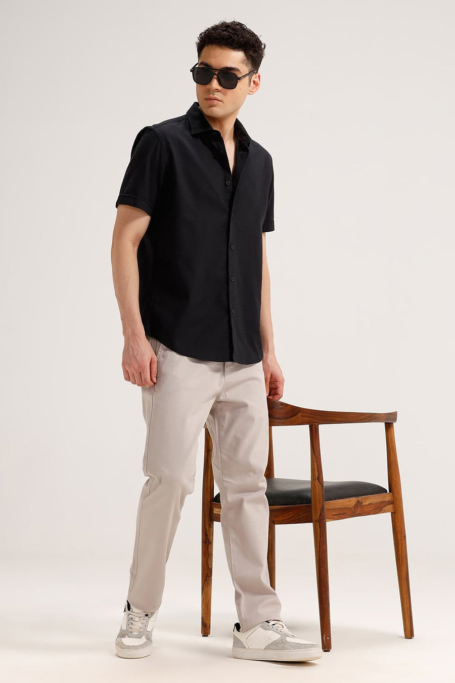 BASICS TAPERED FIT WET GREY COTTON STRETCH TROUSER