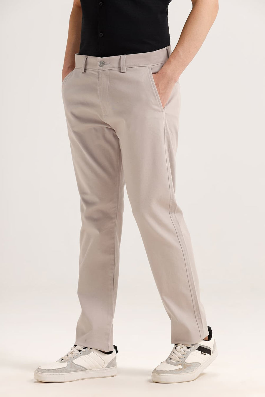 BASICS TAPERED FIT WET GREY COTTON STRETCH TROUSER