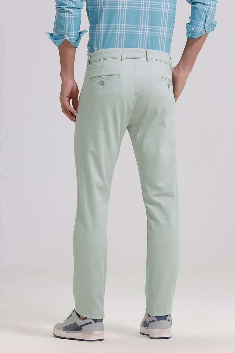 BASICS TAPERED FIT AQUA GREEN COTTON STRETCH TROUSER