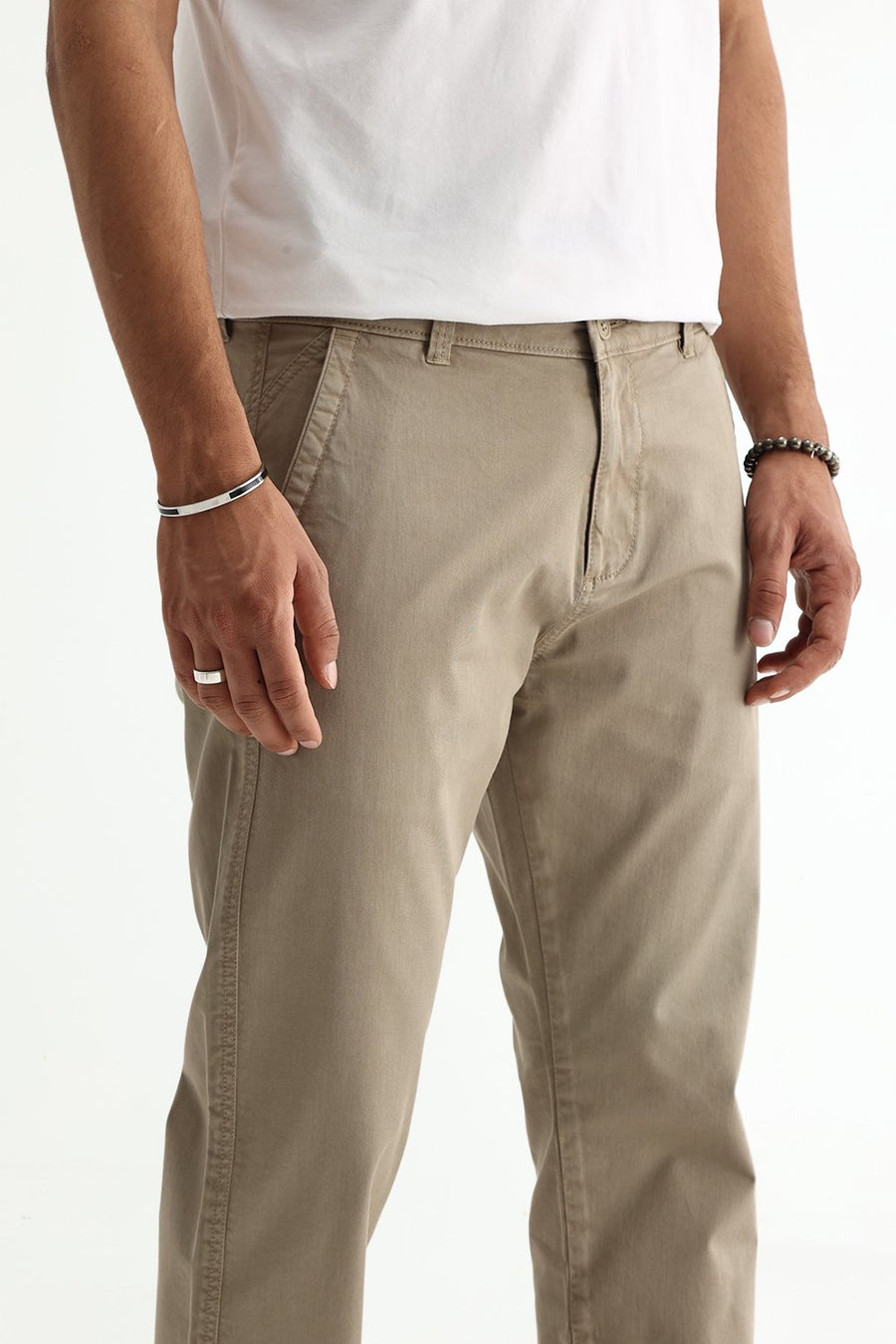 BASICS DRIFT FIT TUFFET KHAKI COTTON STRETCH TWILL TROUSER