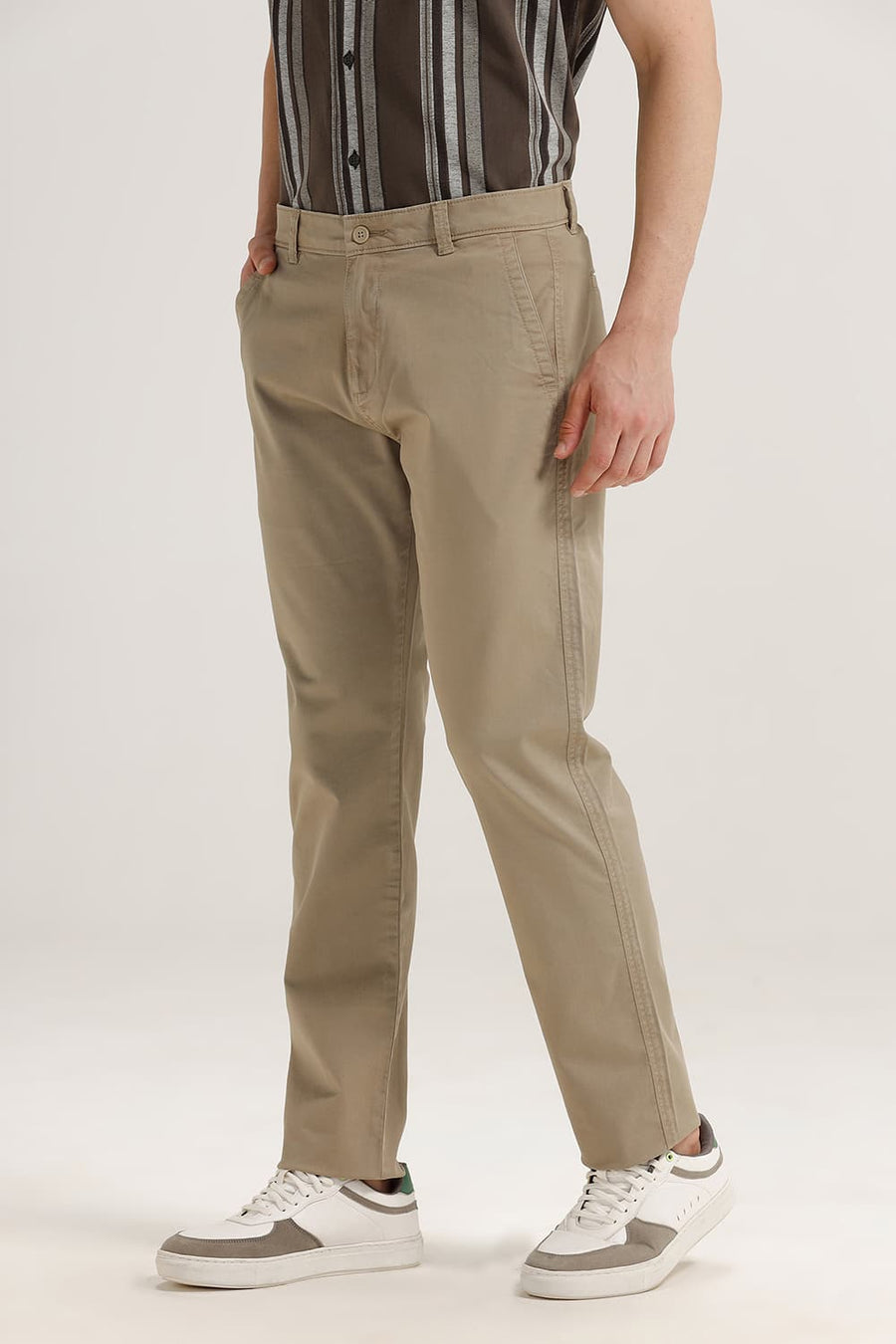 BASICS DRIFT FIT TUFFET KHAKI COTTON STRETCH TWILL TROUSER