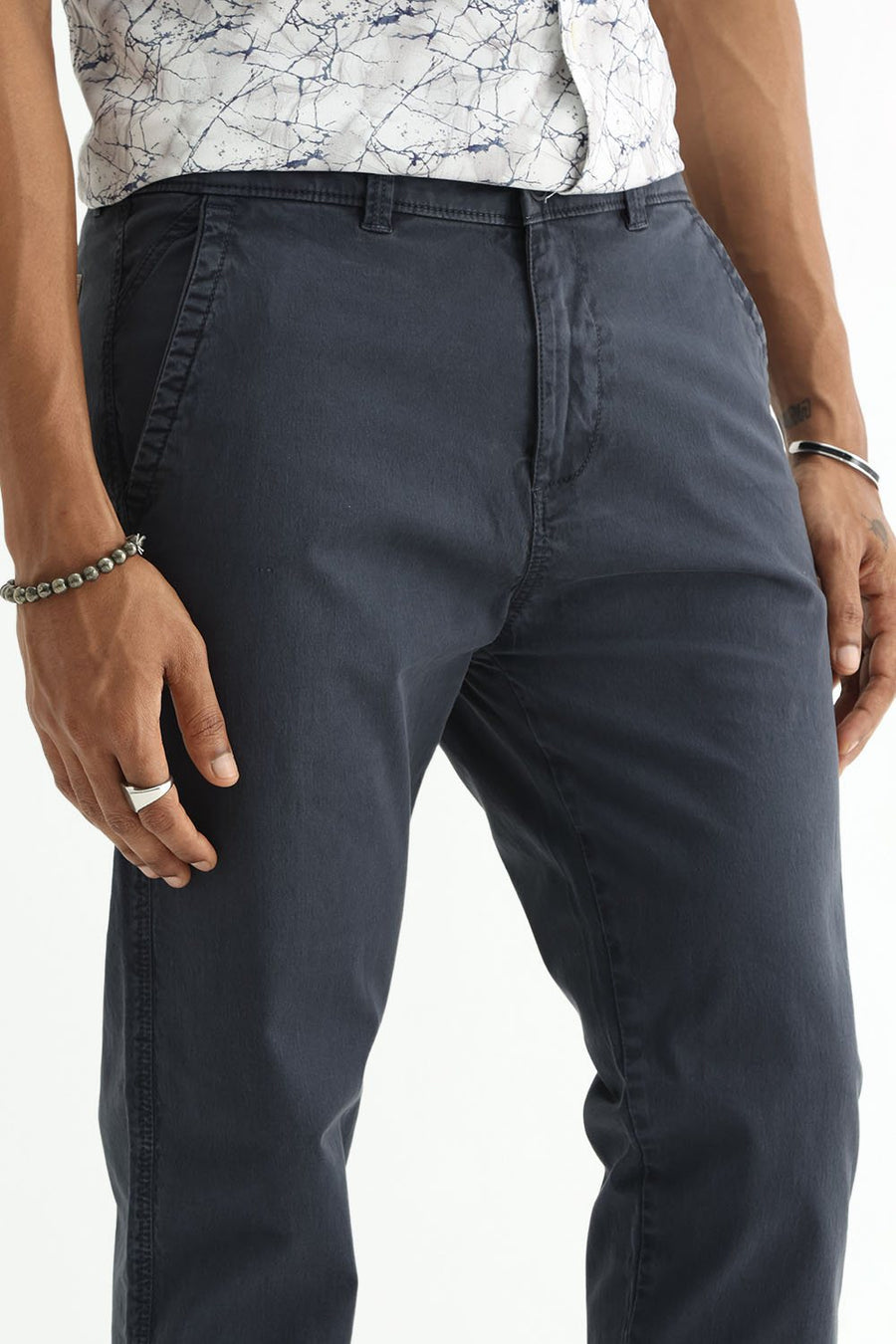 BASICS DRIFT FIT CARBON NAVY COTTON STRETCH TWILL TROUSER