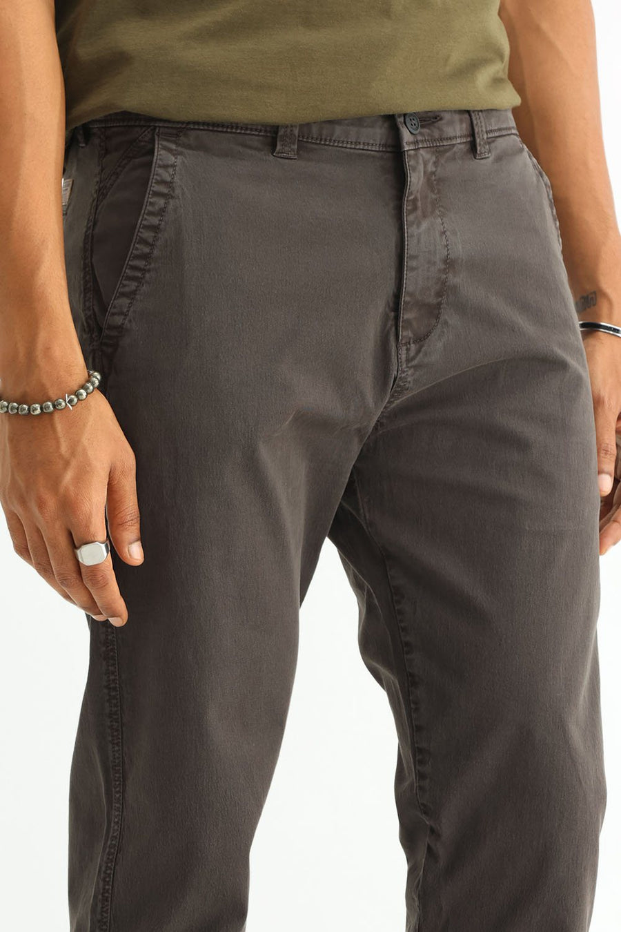 BASICS DRIFT FIT TURKISH COFFEE BROWN COTTON STRETCH TWILL TROUSER
