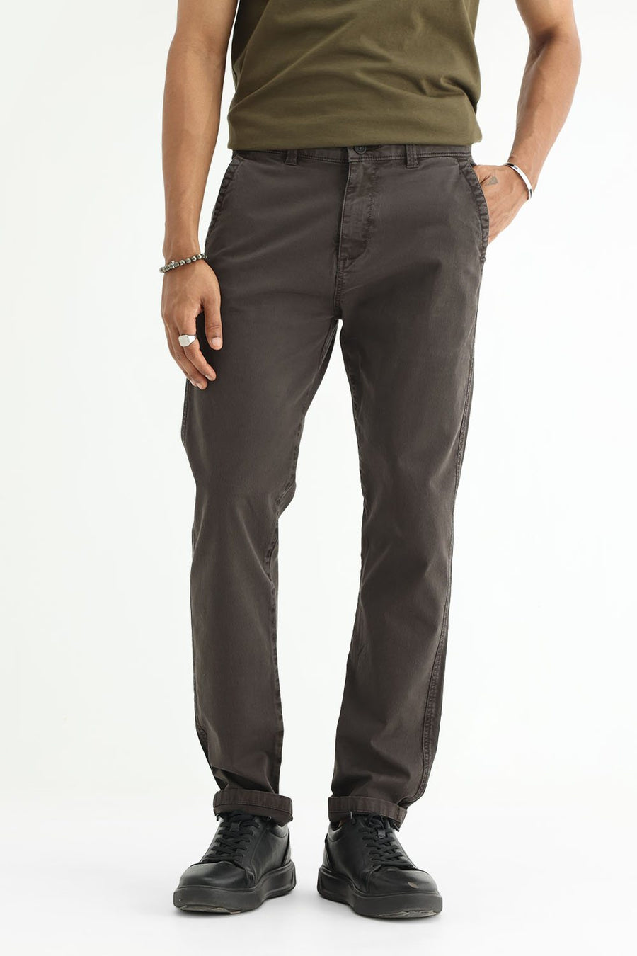 BASICS DRIFT FIT TURKISH COFFEE BROWN COTTON STRETCH TWILL TROUSER