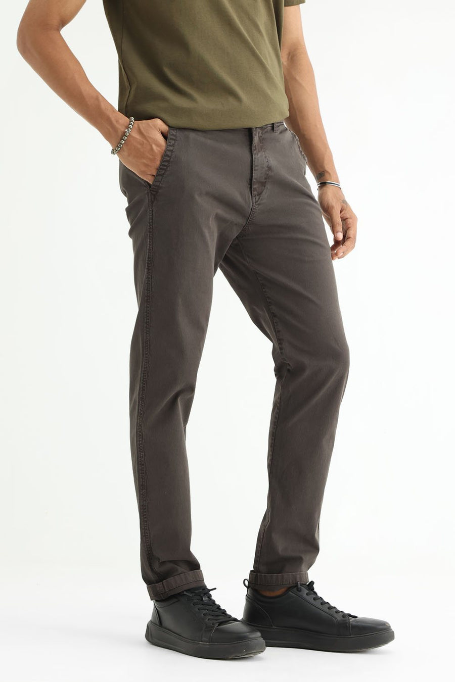 BASICS DRIFT FIT TURKISH COFFEE BROWN COTTON STRETCH TWILL TROUSER