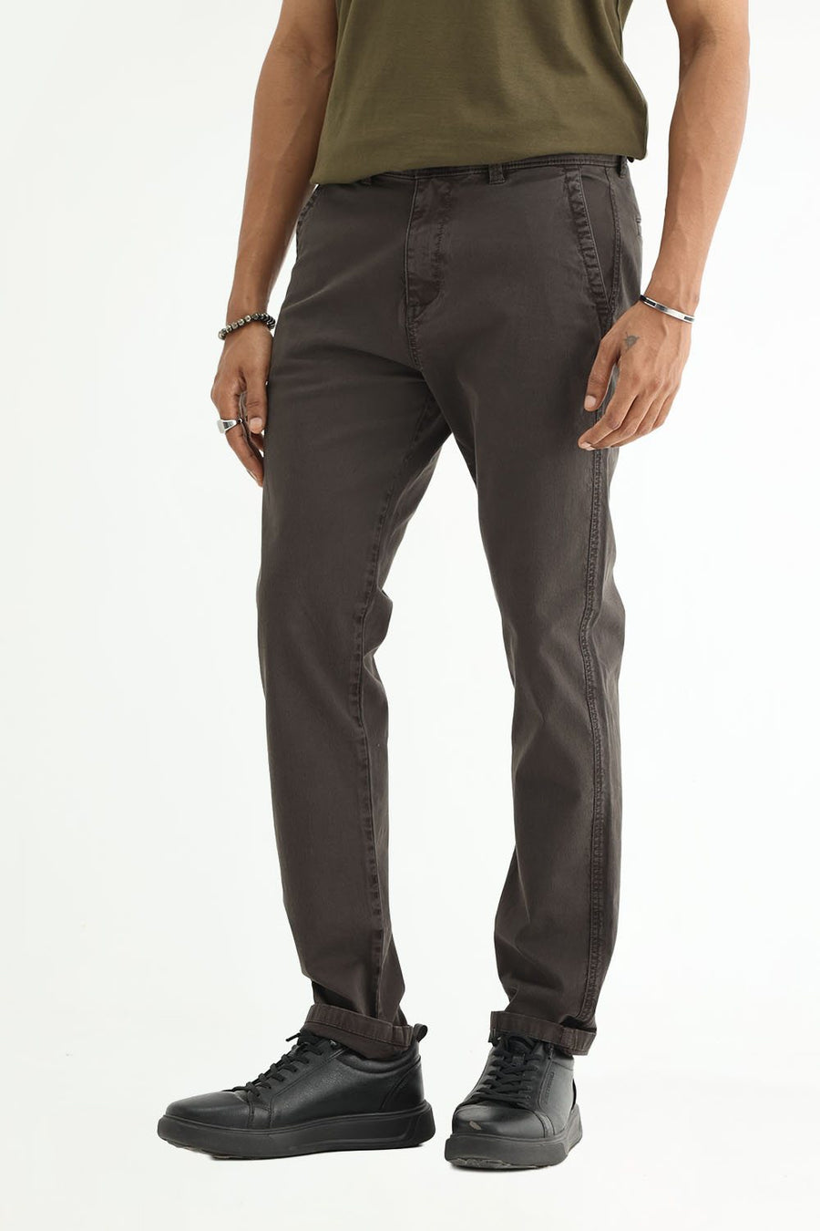BASICS DRIFT FIT TURKISH COFFEE BROWN COTTON STRETCH TWILL TROUSER